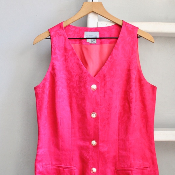 For Pete's Sake Vintage Sleeveless Floral Jacquard Pink Button Dress Size 12 - Picture 4 of 7